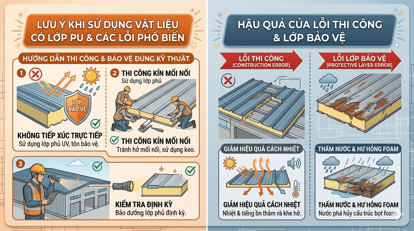 Lưu ý khi sử dụng vật liệu có lớp PU