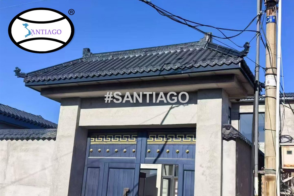 Cổng nhà lợp ngói nhựa âm dương màu xám